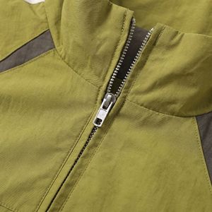 Chaqueta deportiva ligera unisex con paneles en contraste y cremallera frontal, cortavientos con paneles de color oliva y dobladillo elástico |   Marca Privada OEM/ODM - Product Image 5