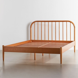 Luxury Solid Teak Wood <b>Bed</b> <b>Frame</b> Low Profile <b>Platform</b> <b>Bed</b> with Curved Spindle Headboard - Product Image 1