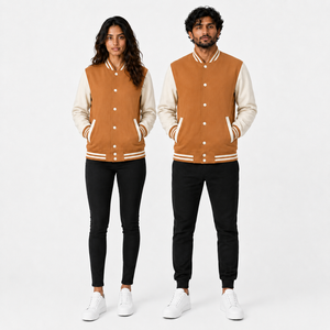 Blouson universitaire unisexe en laine/viscose, style bomber d'hiver, avec col montant à boutons-pression, logo frontal, décontracté, résistant au vent, personnalisable - Product Image 1