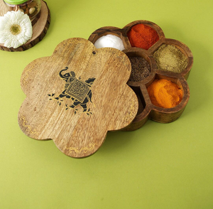 Best Quality Wood Spice <b>Box</b> Kitchen Indian Wood Container with Lid Organizer Handmade 9 container Wood Spice <b>Box</b> - Product Image 1