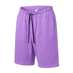 <b>Men's</b> Light Purple Cotton Polyester Fleece <b>Shorts</b> with Drawstring Waist Casual Breathable Long Length Solid Color Knitted Fabric - Product Image 1