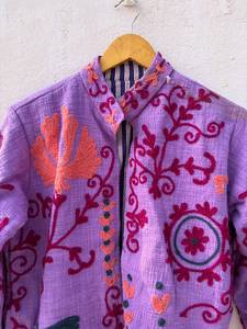 Chaqueta Bomber de Invierno para Mujer, Tejida a Mano, Transpirable, Ecológica, de Terciopelo de Algodón, con Bordado Floral y Rayas, Corte Regular - Product Image 5