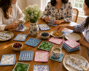 Ensemble de dessous-de-verre en coton matelassé faits à la main, motifs floraux, réversibles, dessous-de-verre en tissu, cadeau de déménagement, décoration d'intérieur - Product Image 2