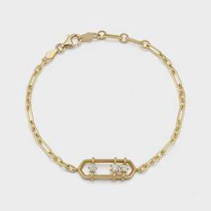Floating Lab Grown Oval Link Chain <b>Bracelet</b> Custom 14K 18K <b>Solid</b> Gold Prong Set Moveable Stone Dome Bar Adjustable 7Inch Women's - Product Image 1
