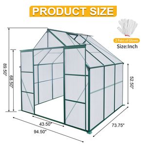 Serra da Giardino 8x6FT con Doppia Porta in Policarbonato, Struttura Robusta in Alluminio, Base Rialzata, per Esterni, Finitura Verde - Product Image 4