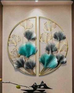 Sculpture murale en métal Daystar Trade, design géométrique à motifs végétaux, décoration moderne pour la maison, accents bleus et verts, ensemble de 3 pièces pour le salon - Product Image 2