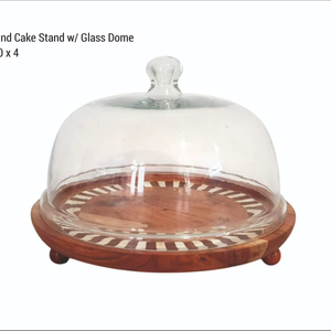 Classic Wooden Round <b>Cake</b> Display <b>Stand</b> <b>with</b> <b>Glass</b> <b>Dome</b> for Stylish Dessert Serving in Homes Hotels & Fine Dining Spaces - Product Image 1