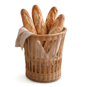 Handmade Natural Rattan Baguette Bread <b>Basket</b> - Rustic <b>Woven</b> <b>Storage</b> <b>Basket</b> for Countertop & Kitchen Decor - Product Image 1
