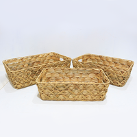 Panier de rangement rectangulaire en jacinthe d'eau, plateau tissé avec poignées pour cuisine, salle de bain, salon