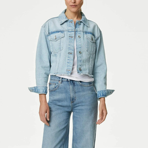 New Arrival Women's <b>Cropped</b> <b>Denim</b> <b>Jackets</b> Elastic Splice Casual Jean Top Long Sleeve Fashion Wear - Product Image 2