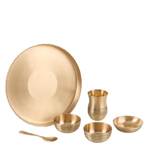 Juego de vajilla de lujo de bronce Kansa, elegante, ecológico, tradicional indio, de metal premium, con platos, cuencos y cucharas. - Product Image 2