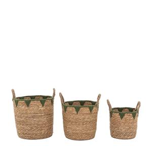 Ensemble de 3 paniers en jacinthe d'eau avec bordure décorative verte, paniers de rangement faits à la main, vente en gros, écologiques, fabriqués au Vietnam - Product Image 6