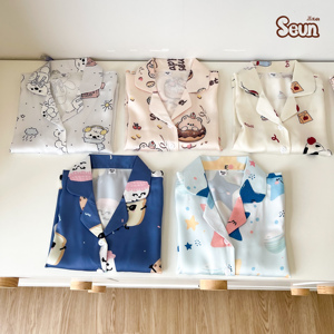 SeunKids Conjunto de pijama de viscosa de manga larga para niños y niñas, ropa informal para el hogar con estampado de mascotas, Vietnam - Product Image 1