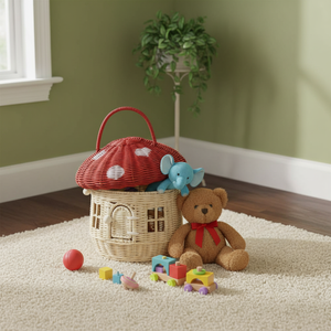 Natural Rattan Mushroom <b>Basket</b> Handmade <b>Woven</b> Storage <b>Basket</b> for Kids Toy Storage Home Decor Organizer - Product Image 2