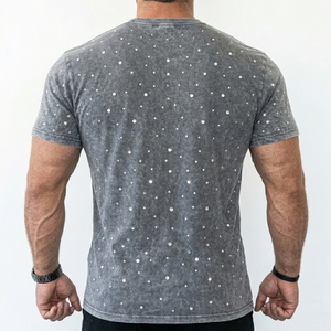 Heavyweight Cotton With Logo Rhinestone Men Women Distressed T-shirt <b>Tshirt</b> Dtg Print Oversize Custom Vintage Acid Wash T Shirt - Product Image 2