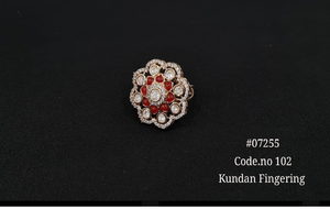 Bague de doigt Kundan plaquée or, bijoux en pierres colorées, bleu, rouge, vert, bague ethnique traditionnelle pour femmes - Product Image 2