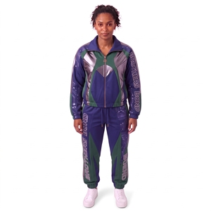 Ensemble de survêtement Cyberpunk personnalisé pour femmes et hommes, veste zippée à panneaux métalliques, pantalon de jogging, style rétro futuriste streetwear - Product Image 1