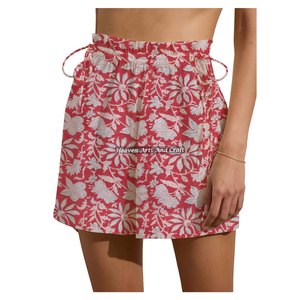 Shorts de week-end pour femme, taille haute, 100% coton, à cordon de serrage, imprimé floral, mignon et élastique - Product Image 2