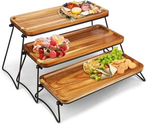 Plateau de service en bois polyvalent de fabrication fiable avec un design spacieux pour servir des boissons, des desserts et les plats principaux - Product Image 1