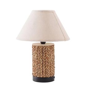 Rattan Table Lamp Beige Fabric Cone Shade Rustic Style Small Size LED Warm <b>Light</b> Residential Use - Product Image 2