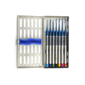 Juego de 7 piezas de elevadores de raíz azules para dentista con bandeja, instrumentos dentales para implantes de titanio - Product Image 1