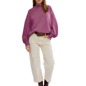 Sweat-shirt oversize décontracté pour femme, col montant, mi-lourd, en polyester/coton, imprimé avec logo personnalisé sur le devant, idéal pour l'hiver - Product Image 1