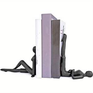 Serre-livres en métal avec sculpture de figurine lisant, design circulaire, décoration artistique faite à la main pour table de salon - Product Image 4
