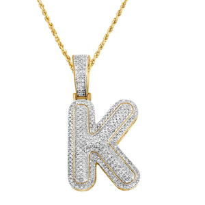 Luxury 18K Gold Filled Diamond Letter K Pendant Necklace Round Brilliant Cut <b>Rope</b> <b>Chain</b> Unisex Everyday Wear - Product Image 1