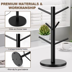 Soporte para Tazas con Base Gruesa, Soporte para Tazas de Café de Madera Resistente con 6 Ganchos, Estante Antideslizante para Tazas para el Hogar - Product Image 2