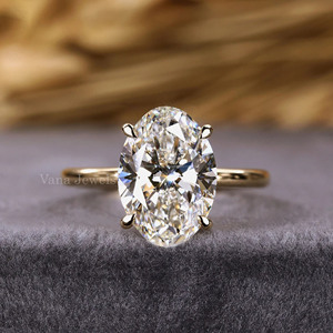Bague de fiançailles en diamant ovale cultivé en laboratoire, or massif 14 carats, certifiée IGI, alliance solitaire simple pour mariée, cadeau 1er anniversaire - Product Image 2