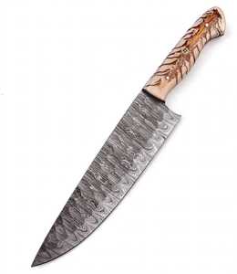 Couteau de chef artisanal en acier Damas de 8 pouces avec manche hybride en os de chameau et mosaïque de bois - Product Image 5