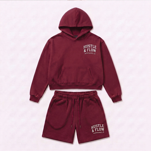 Conjunto de Sudadera con Capucha y Pantalones Cortos para Hombre, 100% Algodón, Transpirable, Invierno, con Logotipo Personalizado OEM, Estilo Urbano - Product Image 1