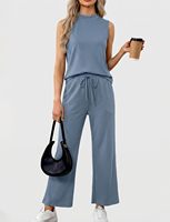 Ensemble décontracté deux pièces pour femme : débardeur et pantalon, couleur unie, écologique, respirant, séchage rapide, léger, doux et extensible, idéal pour l'été