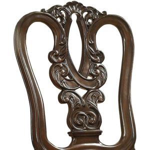 Set di 2 Sedie da Pranzo in Legno Massello di Ciliegio Marrone con Design Intricato sul Retro e Seduta Imbottita in Similpelle - Product Image 4