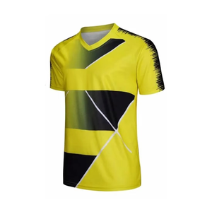 Maillot de football pour homme jaune et noir à col en V, manches courtes, sublimé, en polyester respirant, coupe classique, pour toutes les saisons - Product Image 2