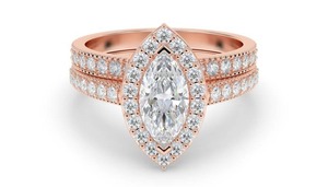 Marquise Shoulder <b>Set</b> <b>Ring</b> With Matching Band 1.00 Ct Lab Grown Diamond In 18K <b>Gold</b> And Platinum - Product Image 3