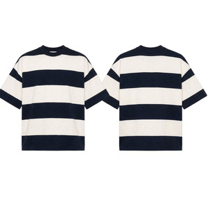Camiseta de algodón 100% personalizada de alto gramaje para hombre, al por mayor, con hombros caídos, a rayas, oversize, lisa, estilo streetwear - Product Image 5