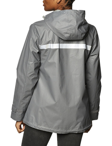 Veste de randonnée imperméable grise pour femme, à capuche, manches longues, coupe classique, longueur normale, fermeture éclair, décoration à lignes brillantes - Product Image 3
