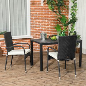 Cream White <b>Stackable</b> Rattan <b>Outdoor</b> Dining <b>Chair</b> with Comfortable Cushions for Patio Use - Product Image 2