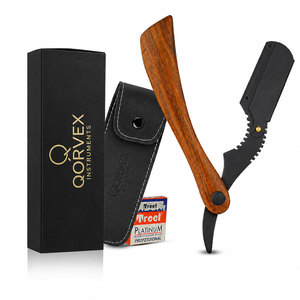 Rasoir droit avec 100 rasoirs à lame unique Platinum Treat pour hommes - Rasoir droit professionnel pour barbier pour un rasage précis - Product Image 1