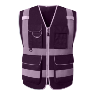 Gilet de sécurité réfléchissant haute visibilité unisexe en polyester noir avec poches et fermeture éclair - Product Image 2