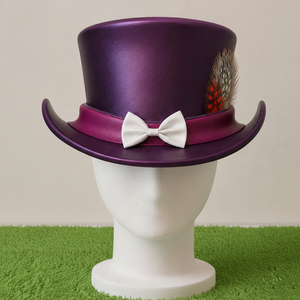 Chapeau haut de forme steampunk violet fait main de qualité supérieure, en cuir, style gothique, pour cosplay, unisexe - Product Image 1