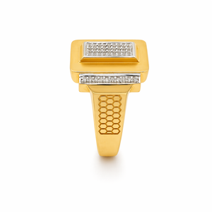 Mens 18KT Yellow Gold Geometric Square Signet <b>Ring</b> Micro Pave Cubic Zirconia Two Tone <b>Statement</b> Band Wedding Party Gift Jewelry - Product Image 3