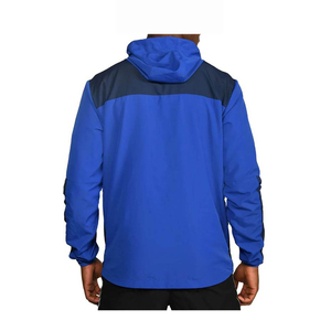 Veste de pluie coupe-vent à capuche pour homme, color-block bleu marine, en polyester, style sportif, pour l'extérieur, automne, fermeture éclair, coupe classique - Product Image 3
