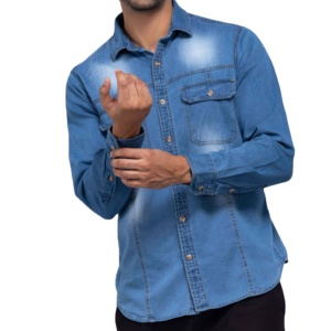 Chemise en jean tendance pour homme, col boutonné, t-shirt personnalisé avec logo, haut en jean d'été - Product Image 6