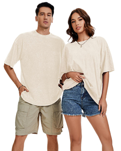 เสื้อยืดโอเวอร์ไซส์ทรงหลวม คอวี แขนสั้น ผ้า 280 แกรม ซักย้อมสีแบบแอซิดวอช สีพื้น สไตล์วินเทจ สำหรับผู้ชายและผู้หญิง - Product Image 3