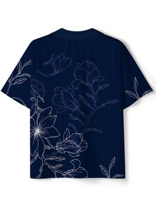 เสื้อเชิ้ตแขนสั้นพิมพ์ลายดอกไม้สีน้ำเงินกรมท่าสำหรับผู้ชาย ผ้าโพลีเอสเตอร์ระบายอากาศได้ดี เหมาะสำหรับฤดูร้อน ทรงปกติ พิมพ์ลายดิจิทัล - Product Image 2