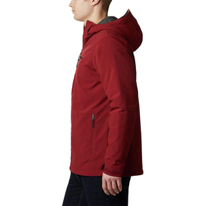Men's Red Hooded Softshell Jacket Waterproof Windproof <b>Thick</b> Polyester <b>Winter</b> Formal <b>Coat</b> with Zipper Closure and Front Pocket - Product Image 3