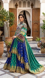 Anarkali <b>Wedding</b> Gown Women Casual <b>Dresses</b> Dark Green Silk Heavy Gold Silver Embroidered Luxury Ethnic Shalwar Kameez Maxi <b>Dress</b> - Product Image 4
