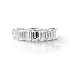 Bague de mariage demi-éternité en or rose massif 10K 14K 18K avec diamant de laboratoire taille émeraude certifié IGI, clarté DEF VS VVS - Product Image 4